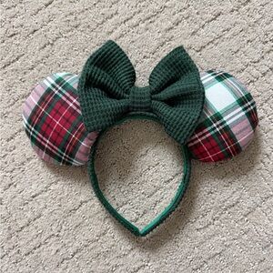 Disney Holiday Plaid Green and Red Minnie Ears Headband